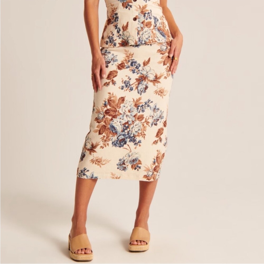 Abercrombie Linen Blend Column Midi Skirt